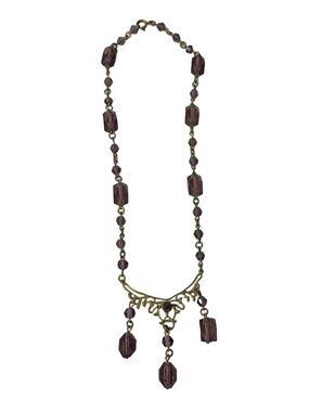 Vintage Amethyst Glass Bead Necklace Brass Filigree Drop Dangle Statement